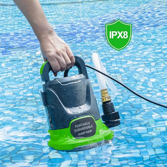 Sump Pump Submersible 1HP 3700GPH Utility Water Pump Portable Transfer Electric Water Sump Pumps with 8 Accessories for Swimming Pool Draining Hot Tub Pond Basement