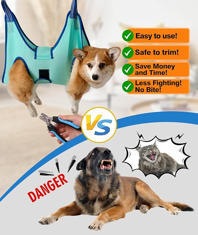 Kkiimatt Dog Grooming Hammock, Medium Dog Hanging Harness Holder for Nail Clipping, Nail Trimming Cutting Hammock, Grooming Sling Restraint Bag with Wide Strap Sewed