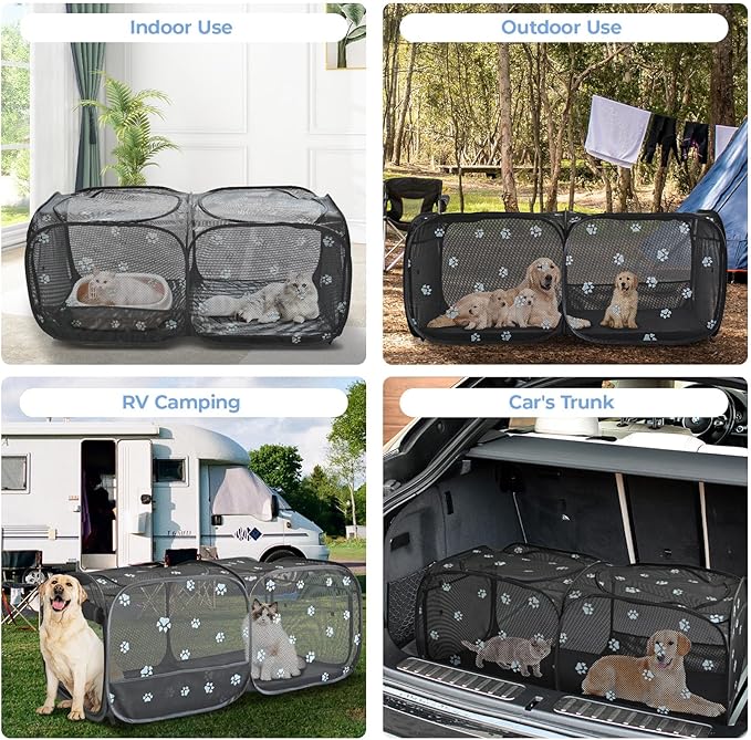2-in-1 Dog Playpen 46.5''Pop Up Cat Pet Playpen, Assembly-Free Indoor Outdoor Kitten Enclosure, Breathable Cat Cage Portable Puppy Tent Crates,Spacious Kennel for Small Animals, No Confinement Feel(S)