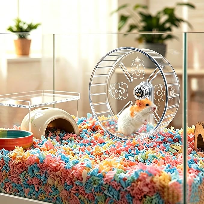 Hamster Wheel,Super Silent Hamster Exercise Wheels,Silent Wheel,Hamster Wheels,Adjustable Stand Hamsters Exercise Wheels,Quiet Rat Wheel (Transparent, Ф7 inch)