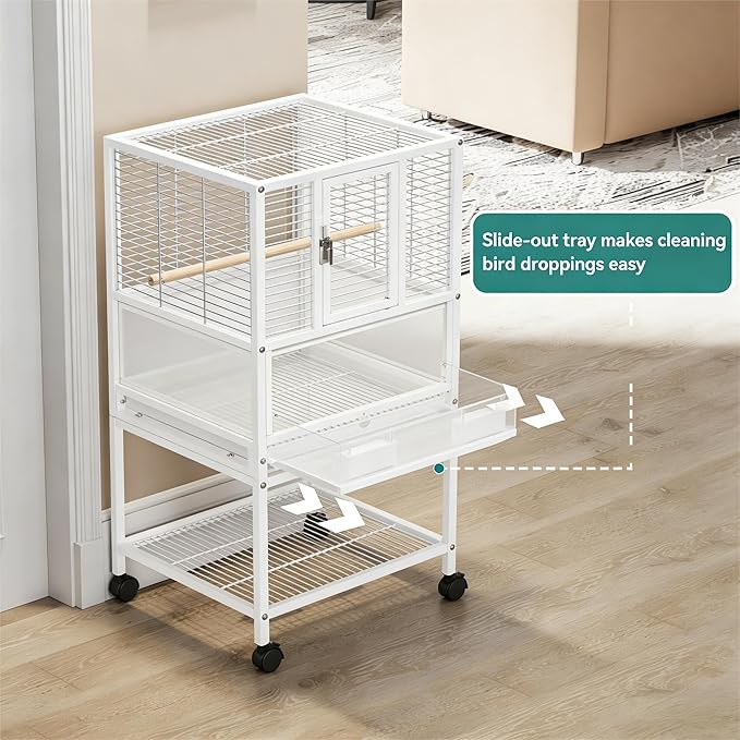 GarveeHome Small Bird Cage with Wheels, 40 Inch Parakeet Cage with Top Stand, 3 in 1 Bird Carrier for Parakeets, Canaries, Lovebirds, Small Quaker, Cockatiels, Budgie, Green Cheek,Conure