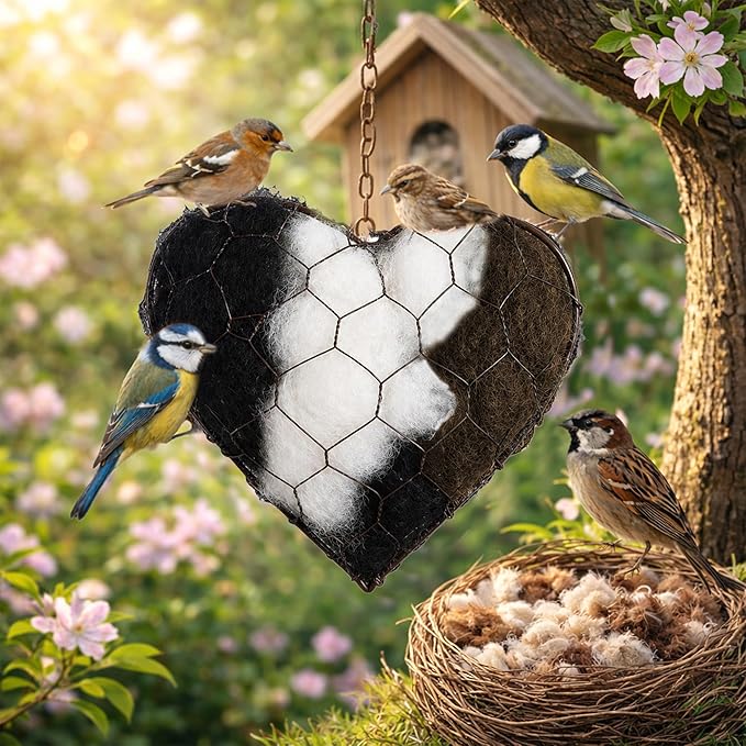 VELNORA Alpaca Fiber Nesting Heart – Hanging Natural Material for Outdoor Garden Birds, Safe & Cozy Habitat