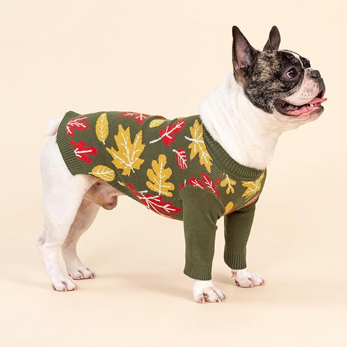 Fitwarm Maple Dog Sweater, Thermal Dog Winter Clothes for Small Dogs Boy Girl, Fall Pet Outfit, Red, Yellow, White, Olive Green, XXL