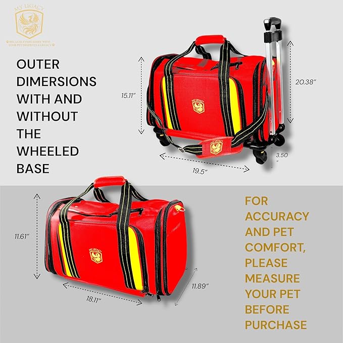 MY LEGACY Expandable Pet Carrier with Wheels & Matching Leash – Airline Compliant Cat & Small Dog Carrier, Fits Under Most Airplane Seats for In-Cabin Travel, Soft-Sided Collapsible, Pets Up to 18 lbs
