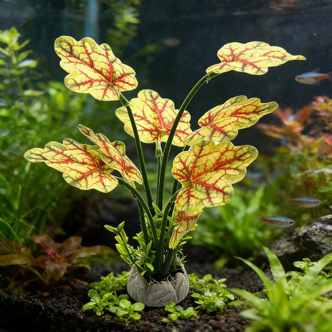 M2cbridge Fish Tank Plastic Soft Grass Artificial Betta Water Plants Yellow | base shaped of tree trunk, zero maintenance, soft without scratching
