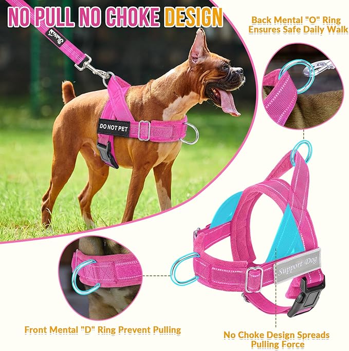 Lukovee No Pull Dog Harness & Leash Set - Heavy Duty Dog Vest Harness with Soft Padded for Medium Large Dogs, Adjustable Reflective Tactical Pet Harness for Easy Walk and Training (XL, FU)