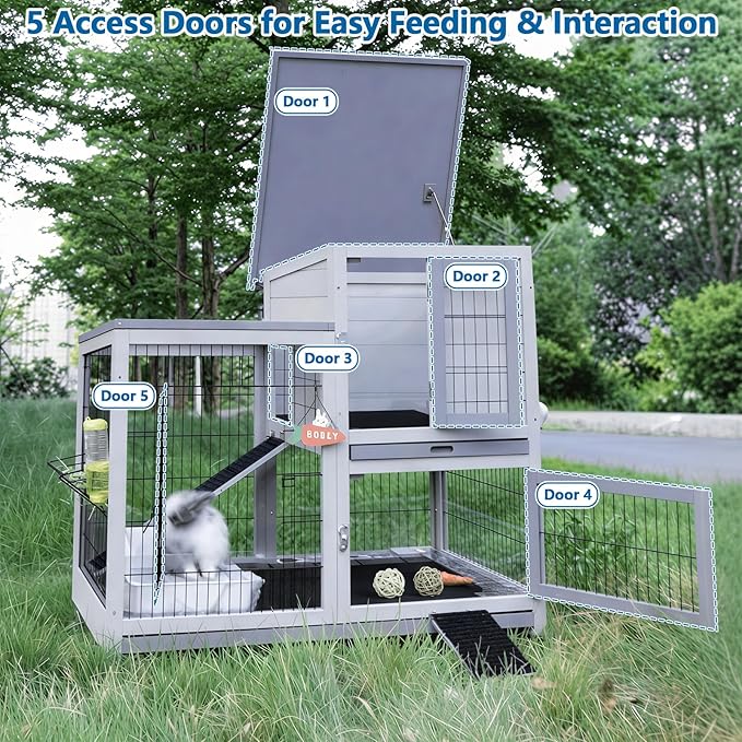 FunXplore 2-Tier Rabbit Cage & Bunny Hutch Indoor Outdoor, 4 Metal Wheels, Chew-Resistant Aluminum-Edged Frames & Ramps, Leak-Proof Trays, Easy Assembly, Spacious for Rabbits & Small Animals
