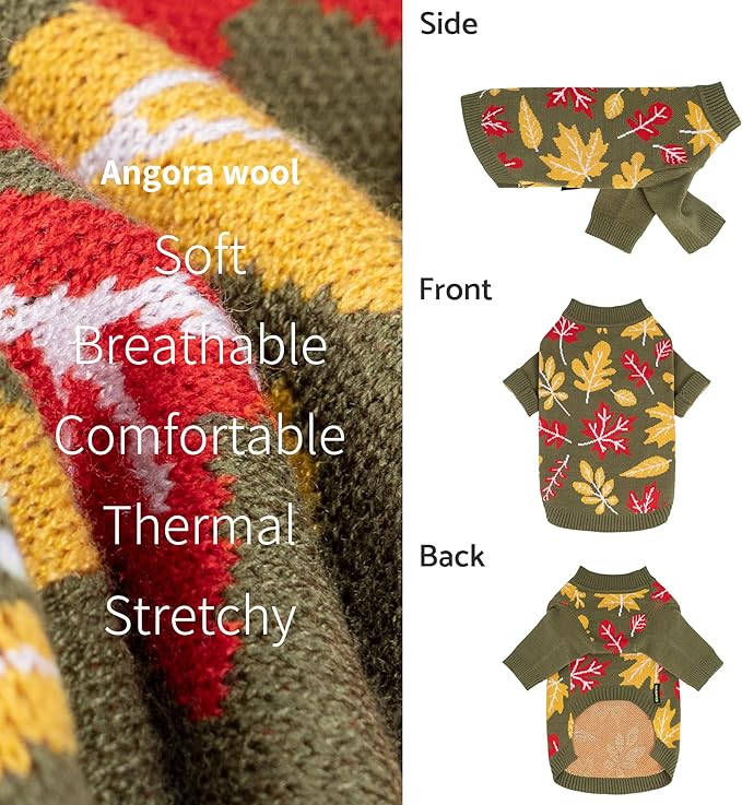 Fitwarm Maple Dog Sweater, Thermal Dog Winter Clothes for Small Dogs Boy Girl, Fall Pet Outfit, Red, Yellow, White, Olive Green, Small