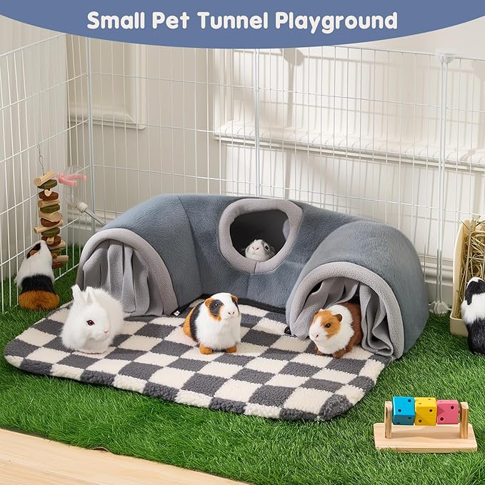 Avont Guinea Pig Hideout Tunnel, Large Hideaway Play Tube Toys Mat for Small Animal Dwarf Rabbits Bunny Chinchillas Hamsters Hedgehogs Ferrets Bearded Dragons and Rats -Grey