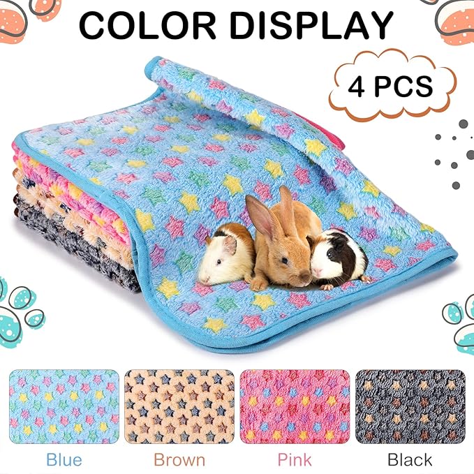 Reginary 4 Pcs Waterproof Guinea Pig Blankets Washable Small Animal Fleece Bedding Guinea Pig Cage Liners Reusable Training Pads Pet Pee Pad Sleep Mat for Hamster(Star Pattern,24 x 47 Inch)