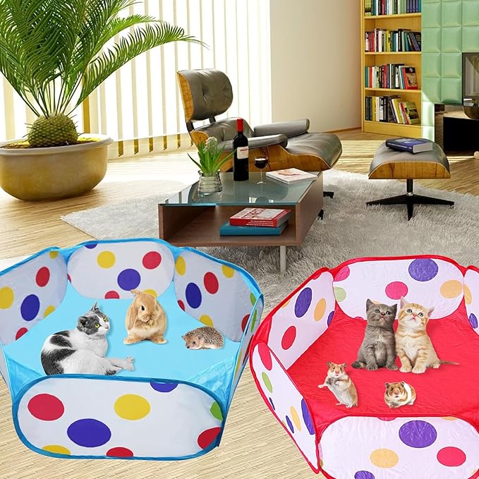 Small Animal Playpen, Portable Guinea Pig Playpen Pet Cage Tent, Waterproof Pop-up Open Pet Tent Metal Wire Yard Fence for Hamster Indoor Outdoor Exercise (Blue)