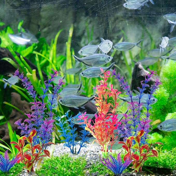 25 Pack Artificial Aquarium Plants, Plastic Small Fish Tank Plants | Small Size 4 inch Approximate Height Fish Tank Decorations Home Décor Plastic Blue