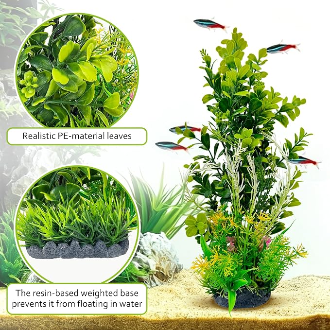 kathson 2Pcs Plastic Aquarium Plants 12.6 Inch Artificial Fish Tank Plants Large Aquarium Decorations Fake Seaweed Tall Fish Tank Decorations (Green)