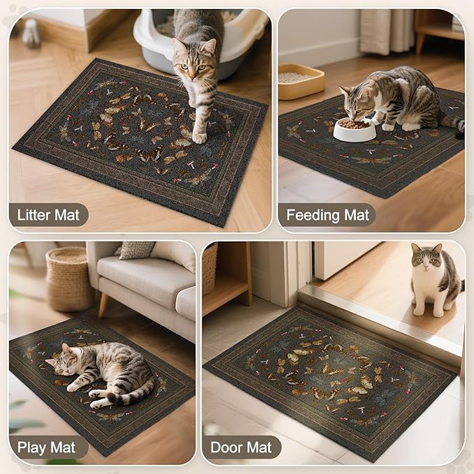 Unicorn Catcher Cat Litter Mat 24" x 15" Non-Slip Litter Box Mat Washable Litter Catcher Mat for Litter Box Indoor Food Mat Supplies Essentials,Dark Brown