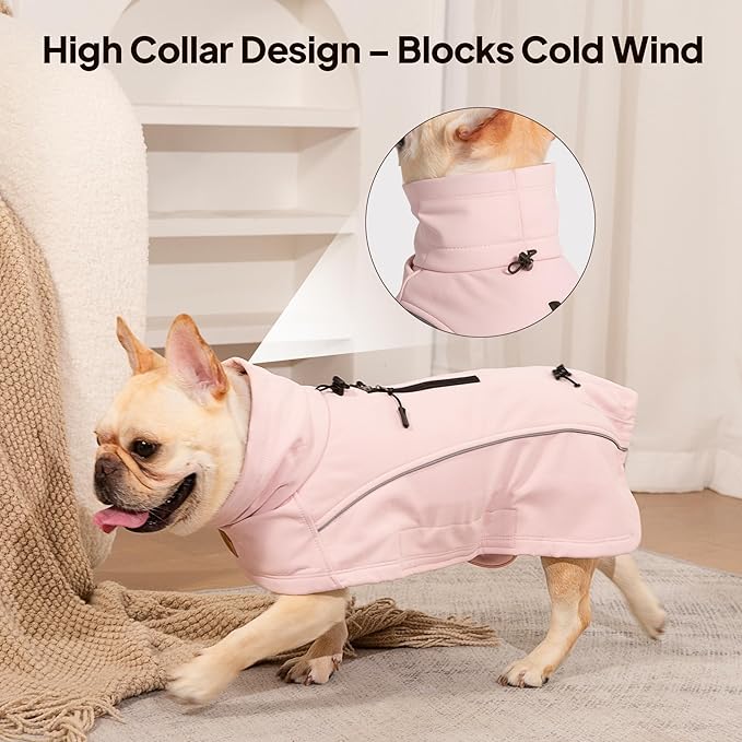 Dog Coat Warm Dog Winter Coat Waterproof Dogs Jacket with Reflective Pet Fleece Vest Zip-Up Cold Weather Coats for Large Dogs Turtleneck Windproof Coats (Pink,Small)