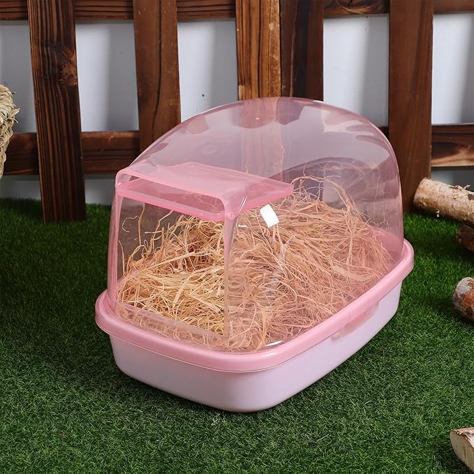 Kisangel Chinchilla Dust Bath House Pink Plastic Sand Bath Container for Small Animals Indoor Habitat Decor 9X6X6 Inches