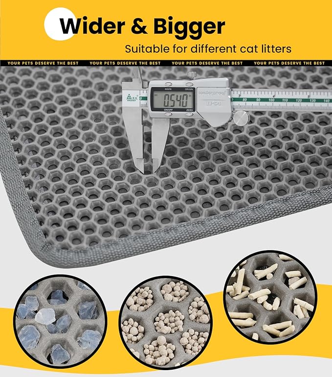Conlun Cat Litter Trapping Mat for Small Spaces, 23.6"x14.6" Space-Saving Litter Box Floor Mat, Hexagon Grids & Anti-Leak Base, Machine Washable, Non-Slip Kitty Matt for Apartment, Gray