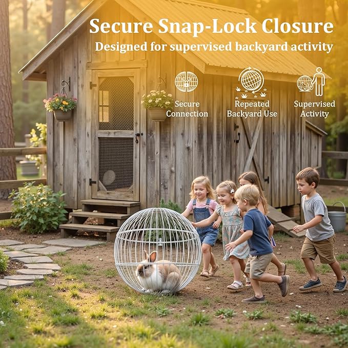 SORENCUT 17.7 Inch Metal Chicken Ball Cage, Large Rolling Chicken Ball Cage with Secure Snap-Lock Closure, Easy Assembly Outdoor Chicken Exercise Enclosure for Small to Medium Chickens
