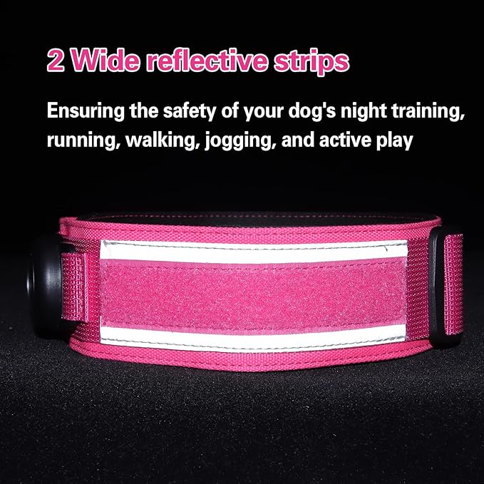 AirTag Dog Collar, 2" Wide Tactical Military Dog Collar with AirTag Holder & 3 Pet Patches, Soft Padded Reflective Waterproof Nylon Collar with Metal Buckle for Large Dogs (Hot Pink, L)