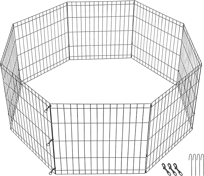 Pet Playpen 8 Panels Foldable Metal Exercise Pen Animal Exercise Dog Fence Indoor Outdoor for Medium/Small Animals (24" H)