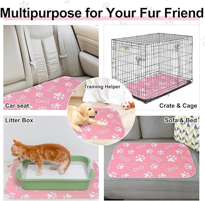 BEAUTYZOO Washable Pee Pads for Dogs, 72" x 72" Extra Large Reusable Puppy Pads, Absorbent Potty Training Dog Mats, Non-Slip Pet Whelping Pads for Incontinence, Housebreak, Crate, Bed, Playpen, Pink