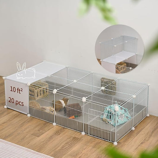 Guinea Pig Cages with Lid & Corrugated Liner 10ft CNC Small Animal Playpen Indoor Rabbit Bunny Cage Large Critter Loft Habitat Hedgehog Pet Hutch 55x28x14inch