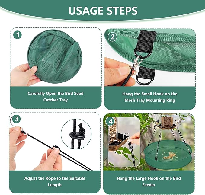 Lettry 2Pcs Bird Seed & Shell Catcher Tray for Hanging Bird Feeder Platform, Birdseed Hoop for Outdoor Garden Hanging Tray (Green, 20inch)