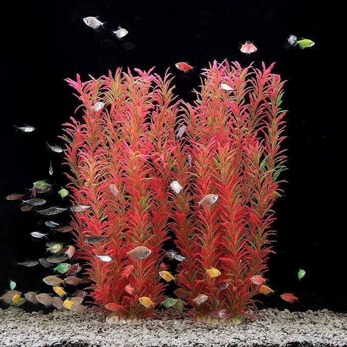 JIHAQUA 2 Pack Aquarium Decor Plastic Plants Extra Large 21 Inches | Tall Fish Tank Decorations, Pink