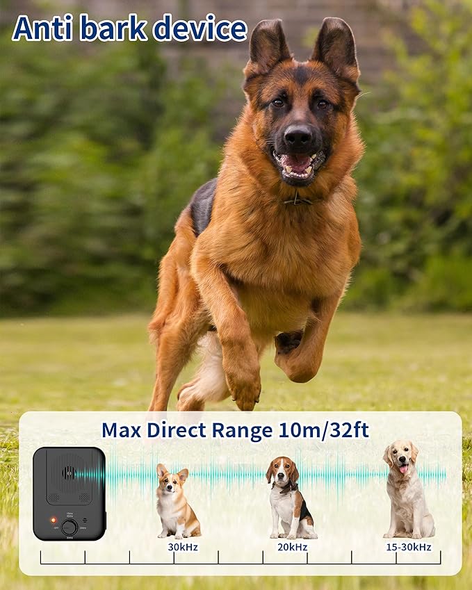 Ultrasonic Bark Control Device – 3 Adjustable Modes for Small, Medium & Large Dogs, 32ft Range, Suitable for Indoor & Outdoor Use (Black)