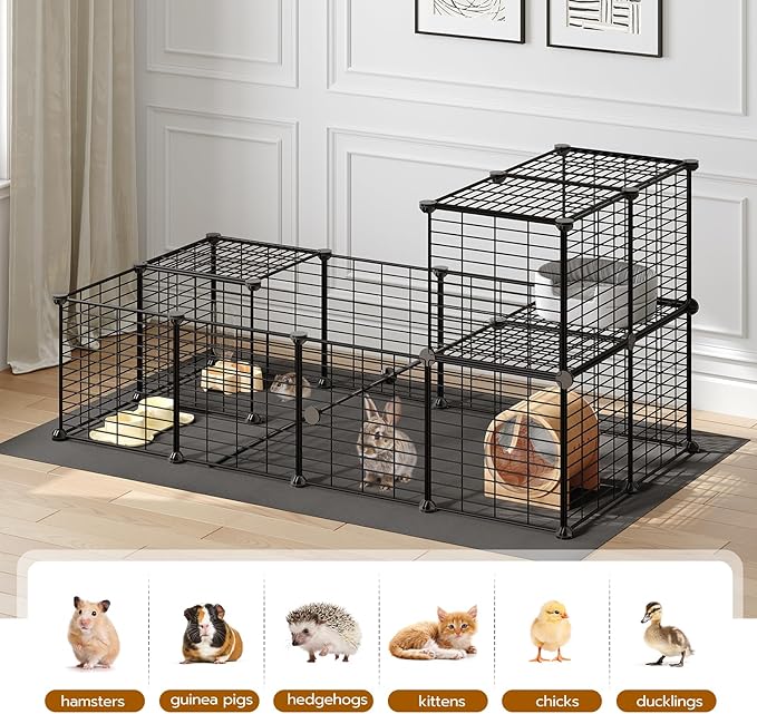 HOOBRO Guinea Pig Cage with Waterproof Mat, 24 Panels Small Animal Playpen, Rabbit Cage, Bunny Cage, Chicken Cage, Pet Playpen, Indoor Outdoor Yard Fence, 57 x 31.5 x 23.6 Inches, Black BK03PP03