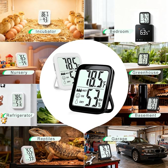 2 Pack Room Thermometer Indoor Hygrometer | Monitor Temperature & Humidity, Accurate, Fast Read, Easy To View, Magnetic/Kickstand/Hanging, ℉/℃, w/ Battery, Compact