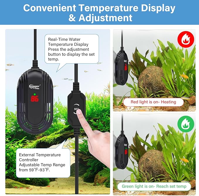 hygger Small Aquarium Heater, 150W Submersible Betta Fish Tank Heater with Adjustable Temperature External Controller, Turtle Heater with LED Display for up to 25 Gallon Tanks