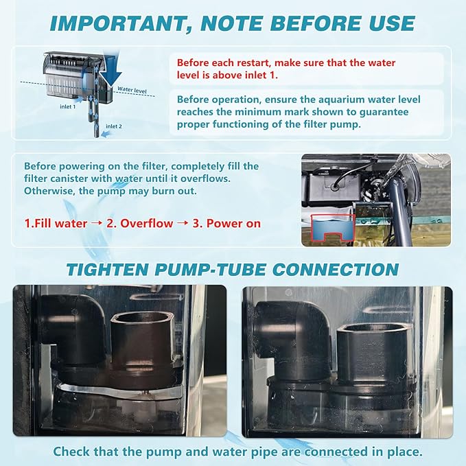 Large Hang on Back Aquarium Filter 264GPH for 20-75 Gal Fish Tank, w/ U-V Light Surface Skimmer 13-Stage Green Killing Deodorization Machine Saltwater Freshwater Crystal Clear Suspension Oxygen