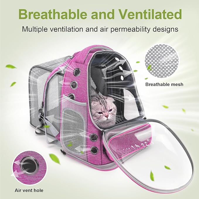 Cawypety Expandable Cat Backpack,Cat Bubble Backpack Carrier for Carrying Cats, Pets and Small Dogs,Airline-Approved,Designed for Travel, Hiking, Walking,Car （Pink