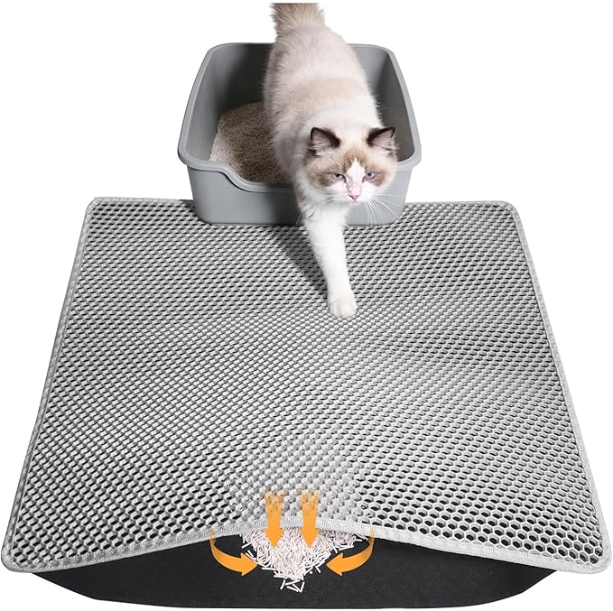 Cat Litter Mat, Honeycomb Double Layer Waterproof & Urine Resistant Non-Slip Litter Trapping, Easy Clean Washable Scatter Control for Litter Box (Gray, 24x15 Inch)