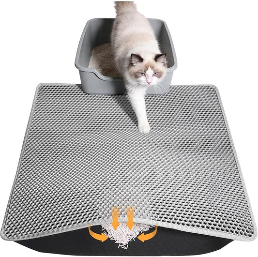 Cat Litter Mat, Honeycomb Double Layer Waterproof & Urine Resistant Non-Slip Litter Trapping, Easy Clean Washable Scatter Control for Litter Box (Gray, 24x15 Inch)