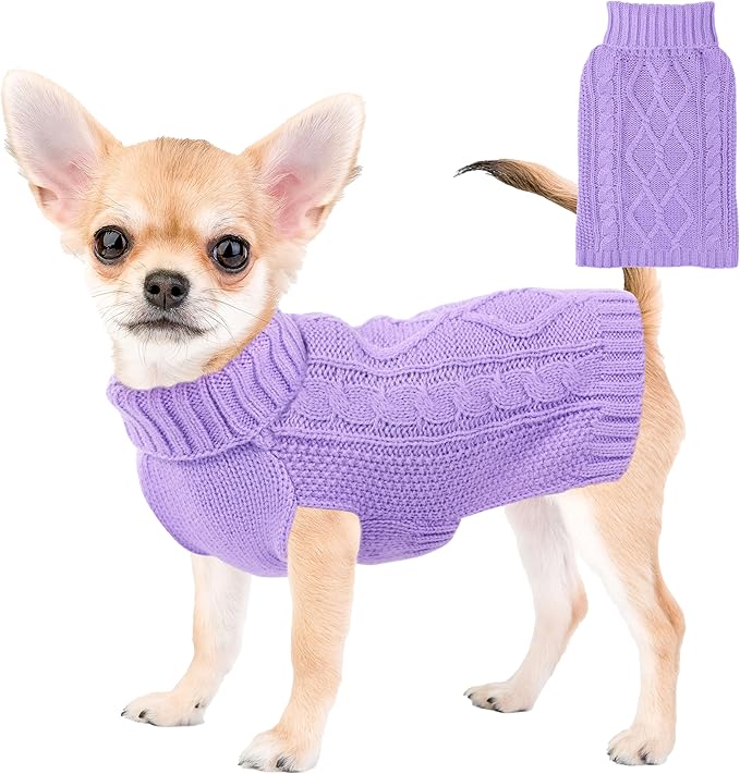 Dog Sweaters for Small Dogs Winter Dog Clothes Turtleneck Puppy Sweater Warm Pet Clothes Knitted Solid Cat Sweater Dogie Outfit XS~L(Purple,M)