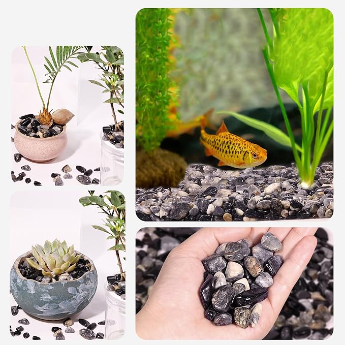 Black Tourmaline Crystal Chips Tumbled Stone 2lb 1200+Pcs Polished Crystal Aquarium Gravel Rocks for Fish Tank, Gardening,Flower Pots,Vase Fillers,Indoor Water Fountains,Landscaping