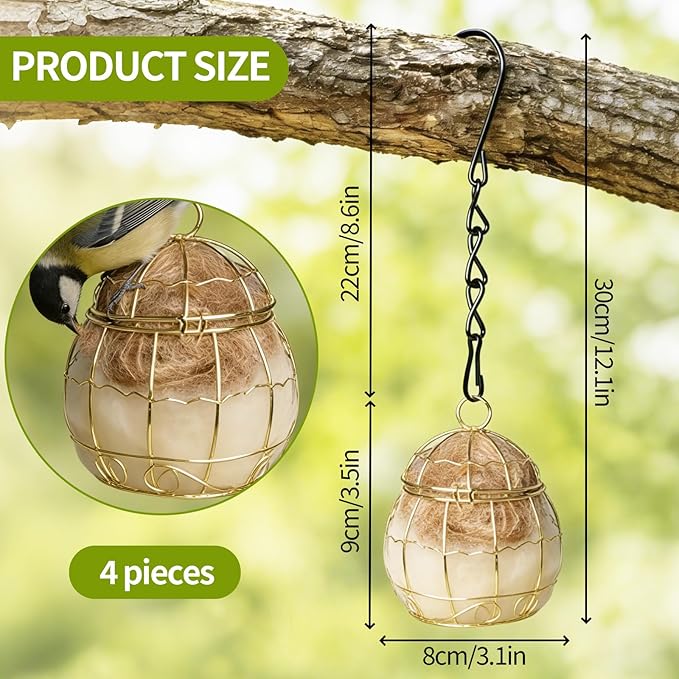 4PCS Bird Nesting Material, Refillable Hummingbird Nesters Cage Holder with Nest Stuffing for Wild Birds Nesting Station,Nesting Balls Make Great Gifts for Bird Lovers and are Perfect for DIY