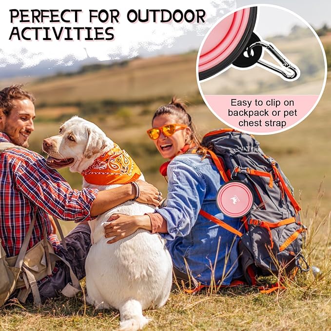 Collapsible Dog Bowls for Travel, 2-Pack Dog Portable Water Bowl for Dogs Cats Pet Foldable Feeding Watering Dish for Traveling Camping with Carabiners, BPA Free (Grey&Pink, Small (Pack of 2))