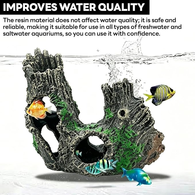 1 Pcs Aquarium Resin Driftwood Decor | Natural Sunken Wood‑Style Fish Tank Hideout Cave Non‑Toxic Decor for Terrarium Paludarium