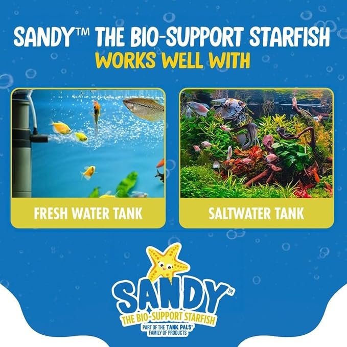 Sandy The Bio-Support Starfish - 3 Pack, Yellow- Promotes A Healthy Balanced Aquarium Ecosystem, Probiotic Growth, Tank Environment Control | Probiotic aquarium treatment for freshwater & saltwater tanks – up to 60 days, cannot be overdosed