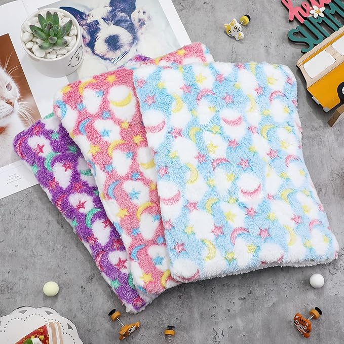 Jetec 3 Pcs Bunny Guinea Pig Beds Soft Bunny Mats Warm Guinea Pig Mat Small Animal Bed Pads Fleece Sleeping Pads for Indoor Rabbit Hamster Squirrel Hedgehog Chinchilla(Fleece,Moon,Colorful)