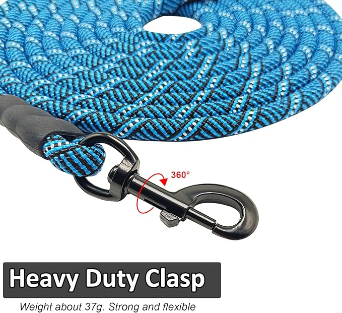 MayPaw 30ft Long Rope Dog Leash, 3/6/8/10/12/15/20FT Dog Lead Recall Training, Soft Padded Handle Thick Nylon Pet Leash for Large Medium Dogs (30ft * 1/2", Blue Black)