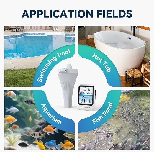Pool Thermometer Floating Easy Read, Digital IPX8 Swimming Pool Thermometer Wireless, Water Temperature Gauge with Indoor Temperature, Floating Thermostat for Hot Tub/Fish Tank, Grayish White