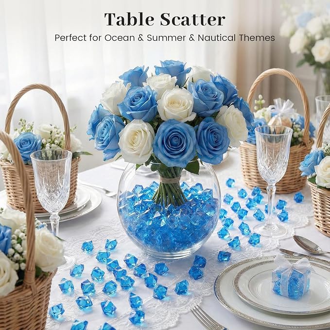 DOMESTAR Royal Blue Fake Ice Rocks,150 PCS Acrylic Crystal for Vase Fillers | Fake Diamonds for Table Centerpieces Birthday Party Decor, Fish Tanks Decor Table Scatter DIY Craft Supplies