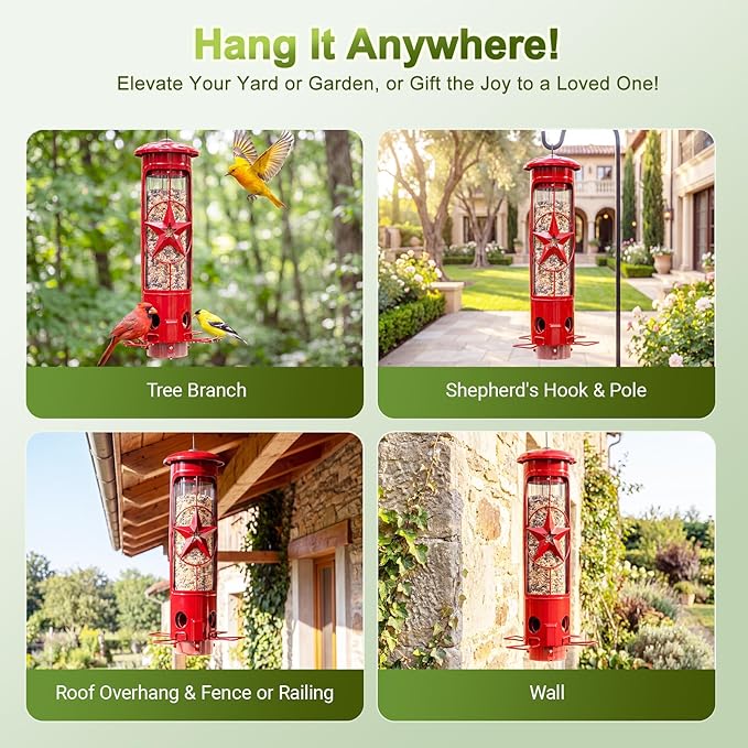 Squirrel Proof Bird Feeders for Outdoors with Weight-Activated, 3LB Large Metal Wild Bird Feeders for Cardinals,Blue Jay,Finch, Weatherproof Durable Tube Hanging Bird Feeder for Backyard,Garden,Patio