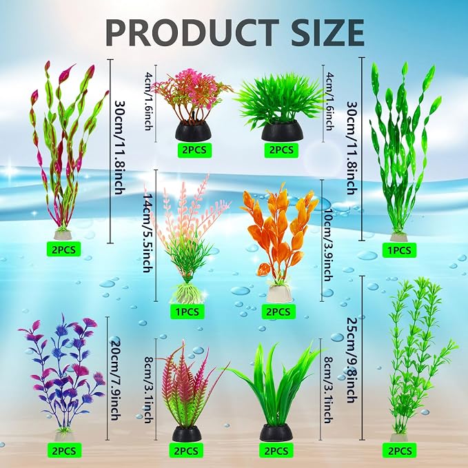 Artificial Aquarium Plants Set, Plastic Fish Tank Decorations, Fish Tank Decor for Betta Goldfish (18pcs-Colorful)