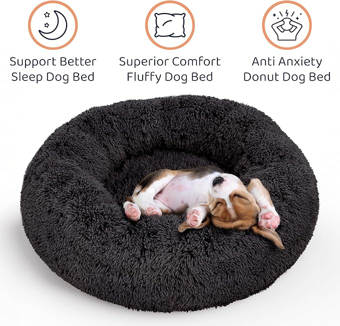 Donut Dog Bed - Premium Comfort for Anxiety Relief - Fluffy & Calming Design with Ultra-Plush Support | Cozy Round Dog Bed with Super Soft Circle Style (Black, Small)