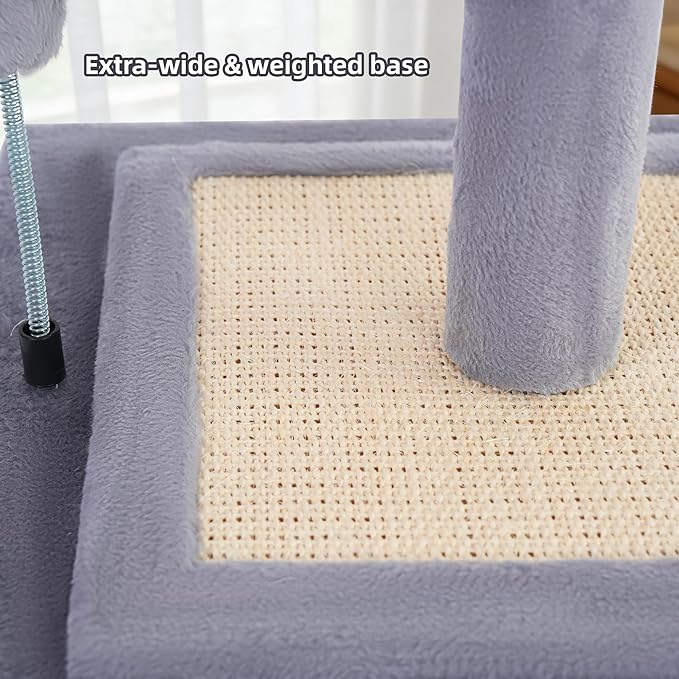 YUNIQUE Cat Scratching Post with Sisal Rope, Small Cat Tree with Dangling Balls & Feather for Kittens(Grey, 22.8'')